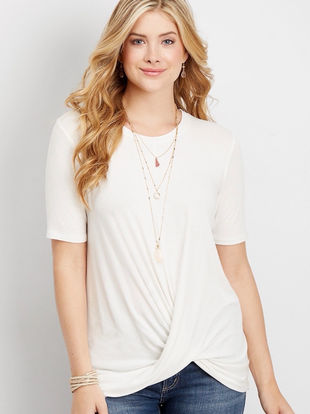 Maurices Women’s 3X White Twist Front Short Sleeve Top Plus Size